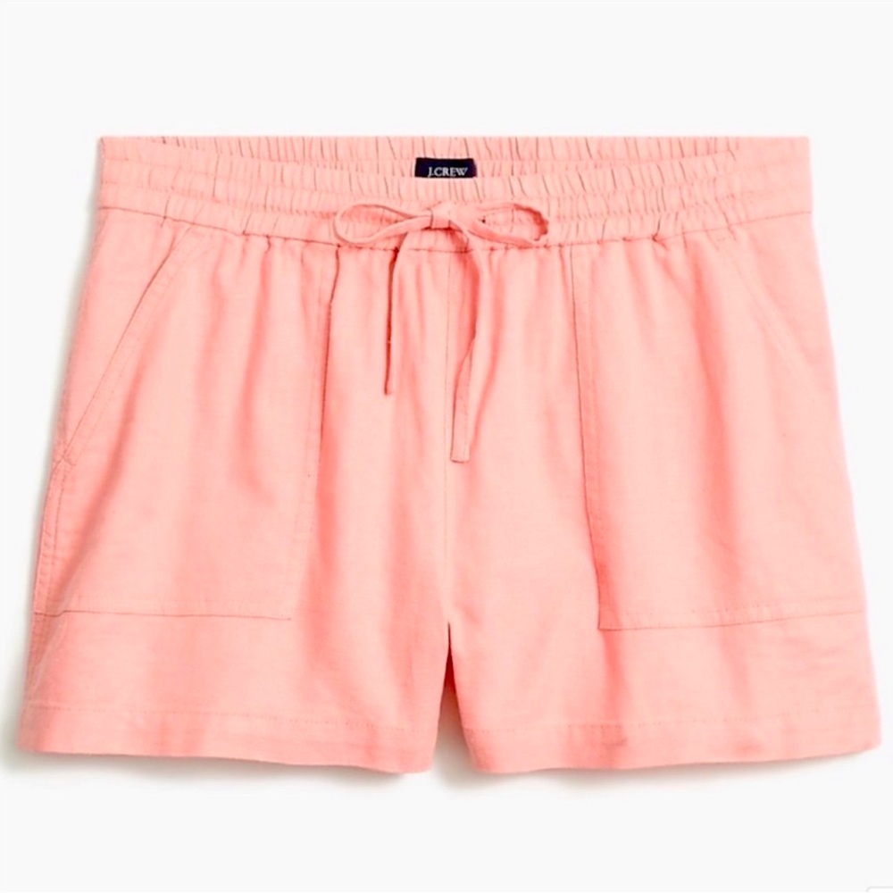 J. Crew Linen Blend Drawstring Slant Pockets Shorts in Salmon -XS
